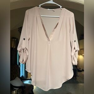 Lush Light Pink V-Neck Blouse